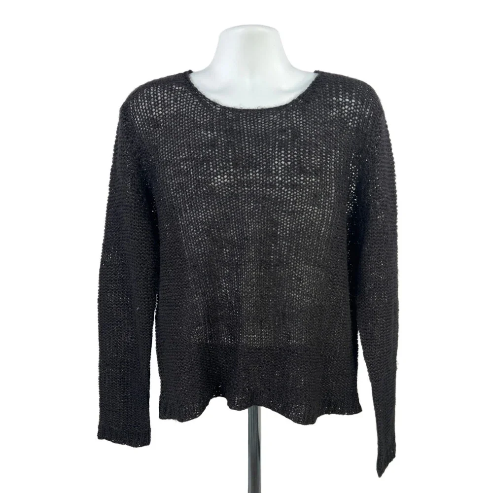 Polo Ralph Lauren Men's Black 100% Linen Hand Knit Long Sleeve Sweater - L